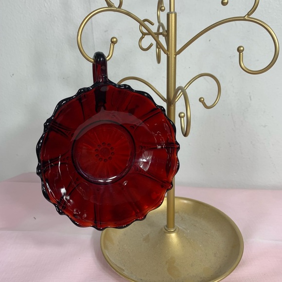 CRISTAL D’ARQUES Ruby Red Handled Nappy Trinket Dish - Picture 7 of 8